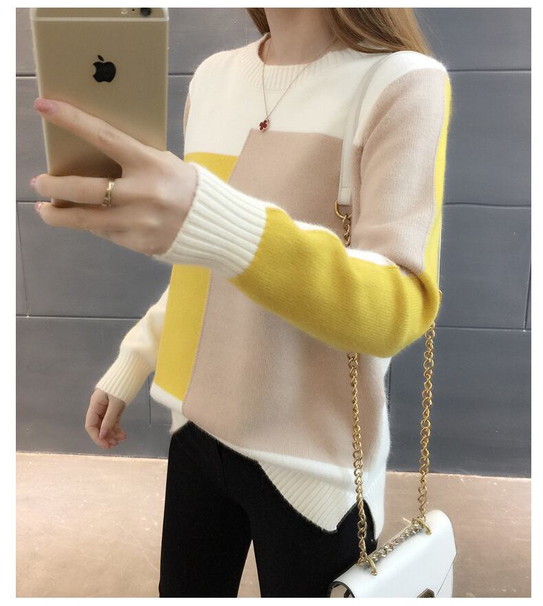 【tops】好感度UP〜ラウンドネック長袖4色ルーズゆったり着回しニットセーターW0148