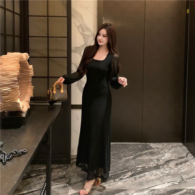 【dress】チュールドッキングロングワンピース Q7872