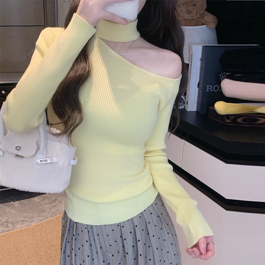 【tops】オフショルダーニットトップス　M28410
