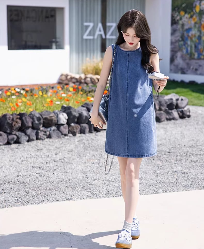 【dress】ノースリーブデニムワンピース Q8420