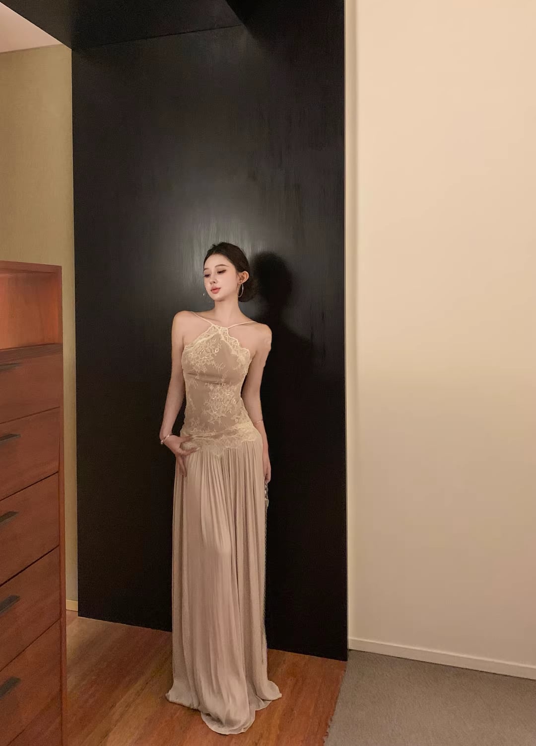 【dress】レースドッキングロングキャミワンピース Q8396