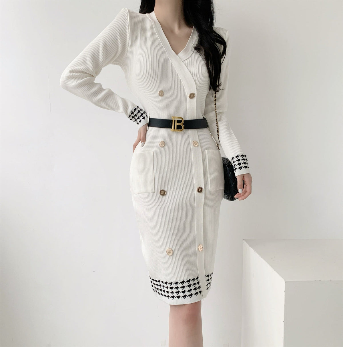 【dress】ダブルボタンニットワンピース　M28067