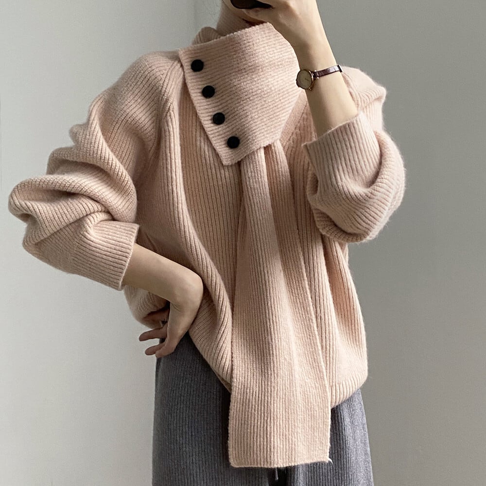 【tops】Vネックニットセーターマフラー付き　M28049