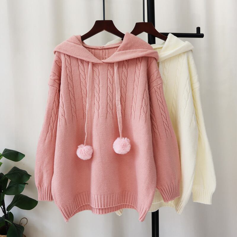 【tops】フード付きニットセーター　M27526