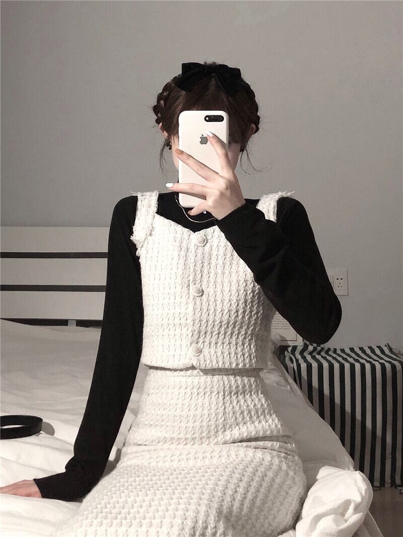 【set】好感度UP!気質満点スウィートトップス+ベスト+スカートオシャレ3点セット G2821