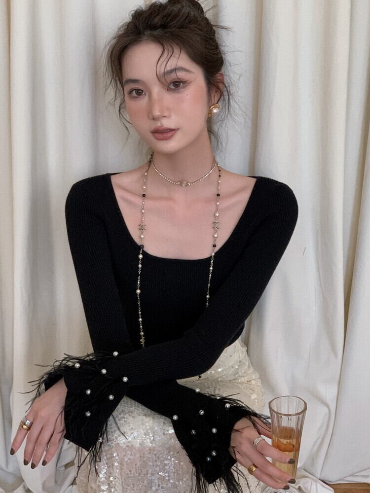 【tops】パールベルスリーブニットトップス　N2947