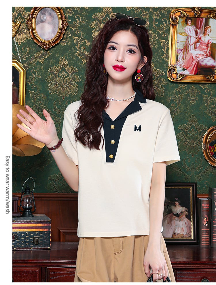 【tops】POLOネックカラーマッチングTシャツG21359