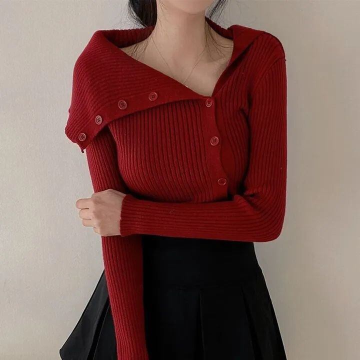 【tops】ボタンデザインニットトップス　M26662