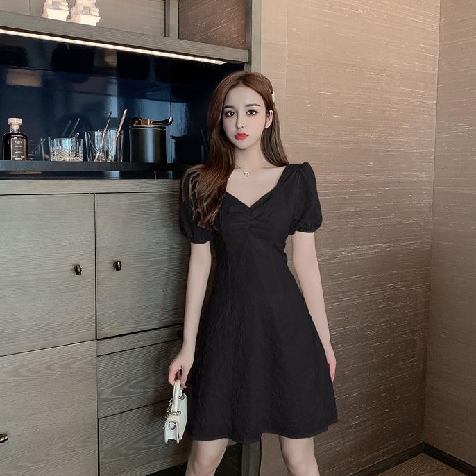 【dress】スクェアネックリボン付きワンピースF7449