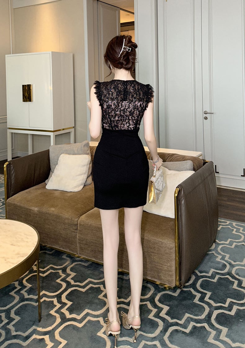 【dress】レース切り替えワンピース　M24041