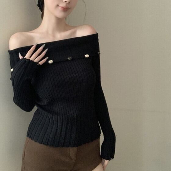 【tops】ボートネックニットトップス　M29637