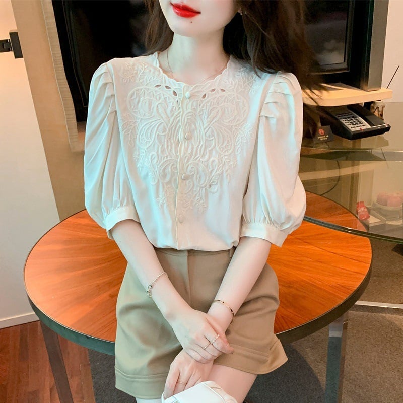 【tops】透かし彫りブラウスF7502