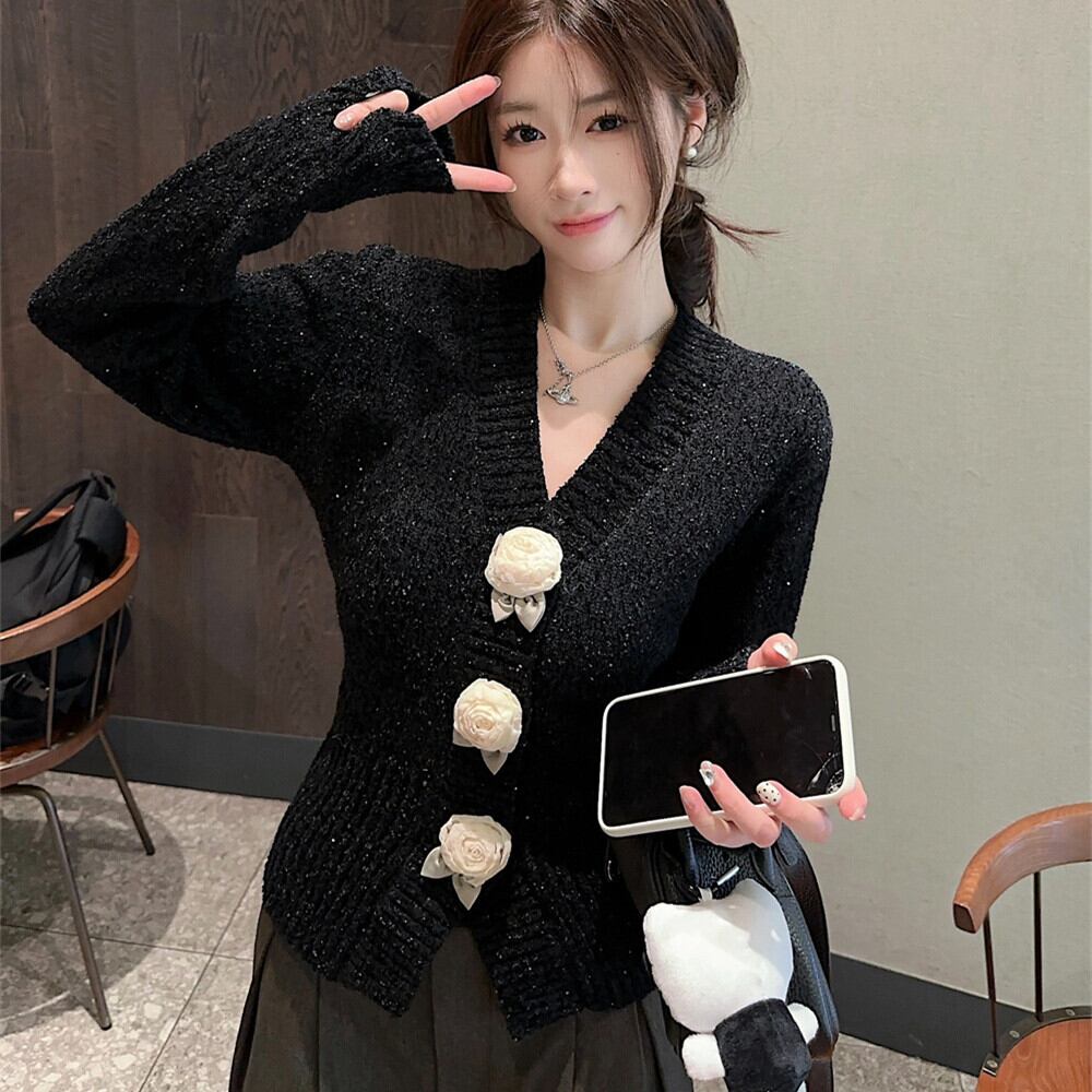 【outer】立体フラワーニットカーデ　M27668