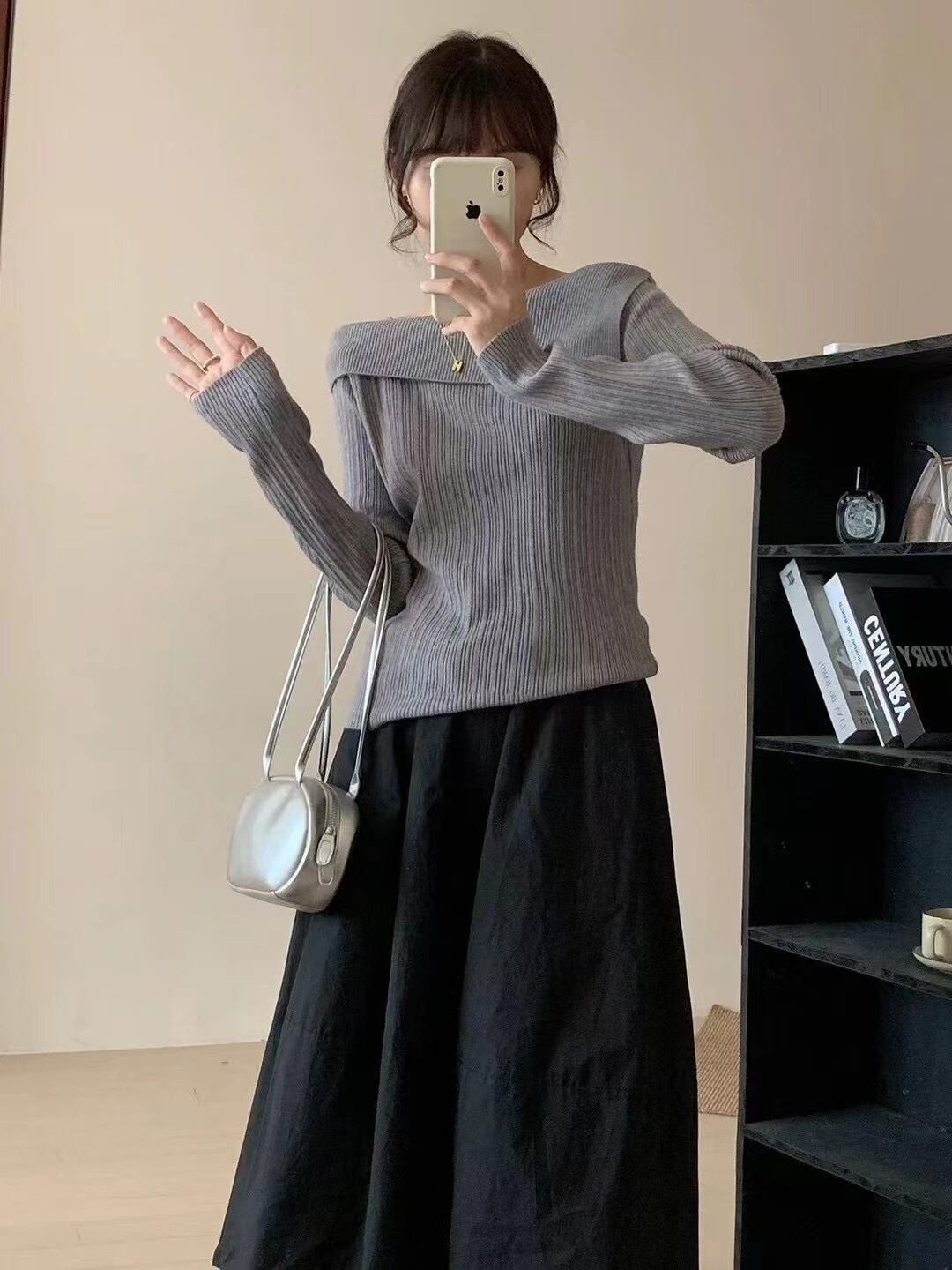 【tops】ボートネックニットトップス　M18096