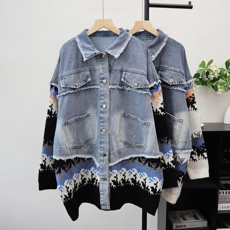 【outer】ニットドッキングデニムジャケット Q6992