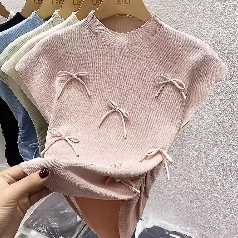 【tops】5色リボンニットタンクトップF7261