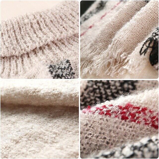 【tops】2色ハイネックドルマンスリーブおしゃれチェック柄着回しニットF3833