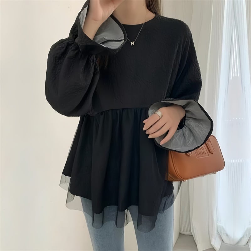 【tops】メッシュ偽二つ切り替えブラウスG20303