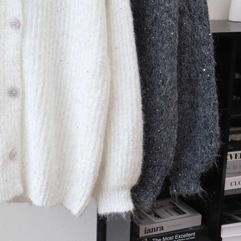 【outer】ファー付きニットカーディガン Q6991