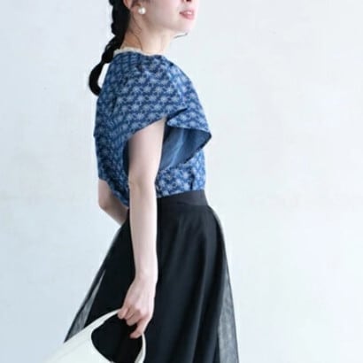 【tops】デニムプリントトップス　M30192