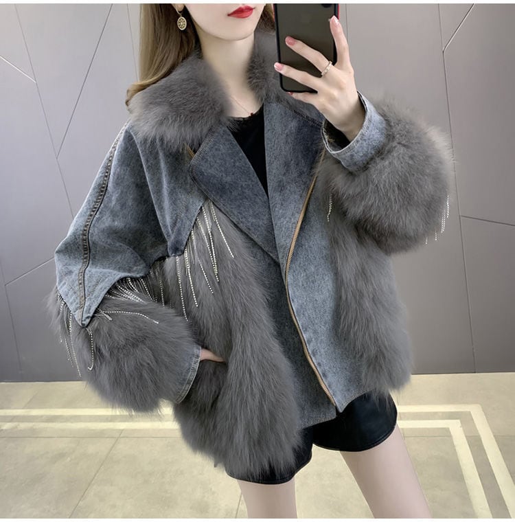 【outer】話題沸騰中ラペル長袖ポケート付き着回し配色おしゃれ厚手秋冬着デニムジャケットF1005