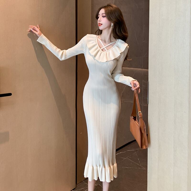 【dress】フリルニットワンピース　M28585