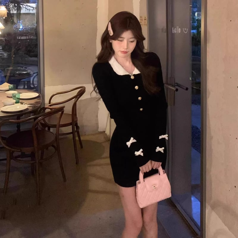 【dress】ピーターパンカラーニットワンピース Q7222