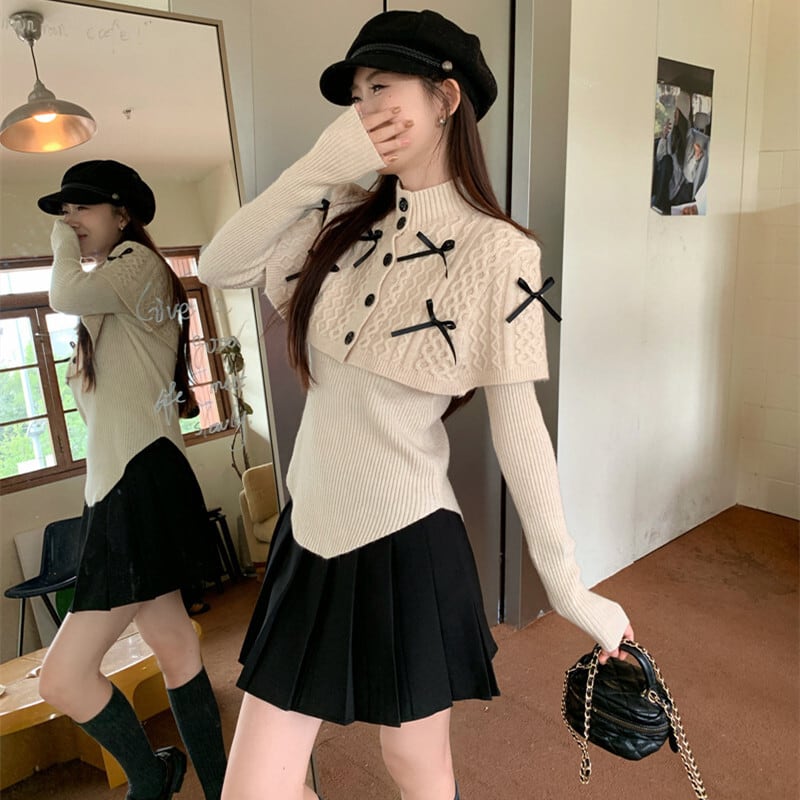 【tops】リボン付きニットトップス　M27620