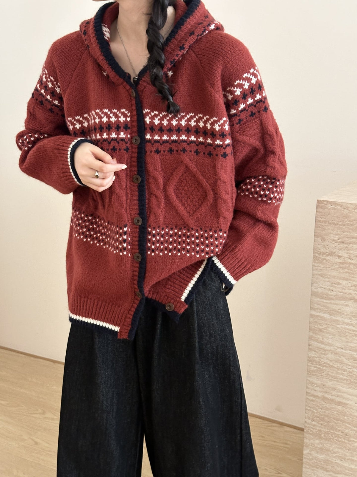 【outer】ジャカードニットカーデ　M27112