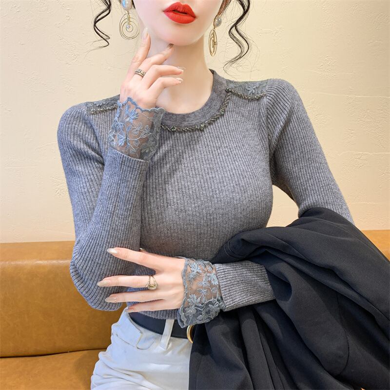 【tops】レース切り替えニットトップス　M27728