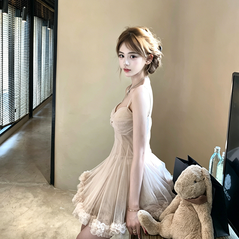 【dress】ギャザーフリルチュールミニワンピース Q8417