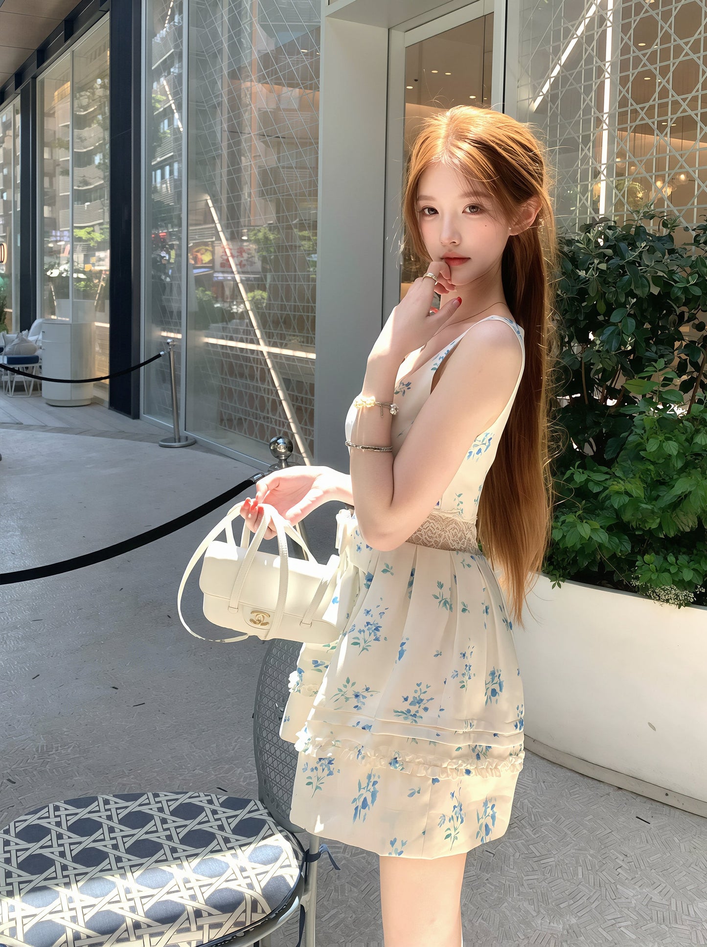 【dress】フラワー柄レースドッキングワンピース Q8757
