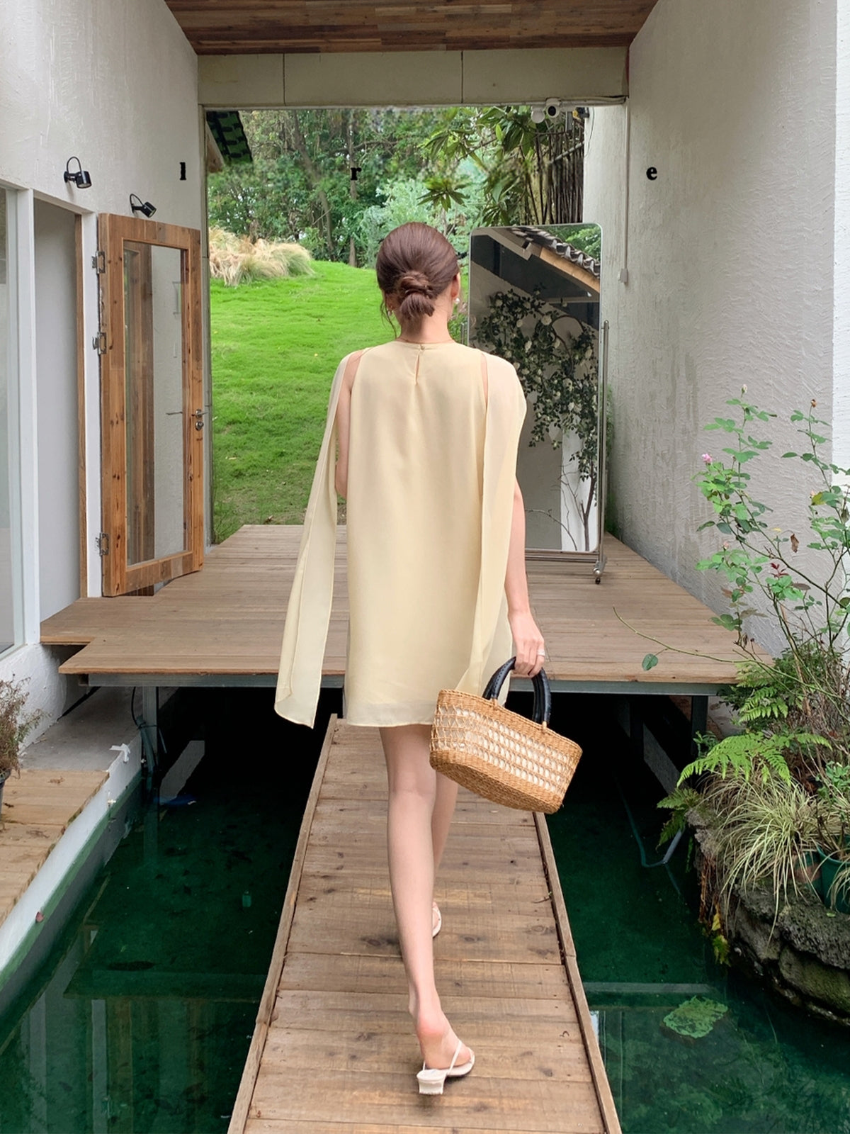 【dress】 スカーフネックシフォンティアードワンピース Q8882