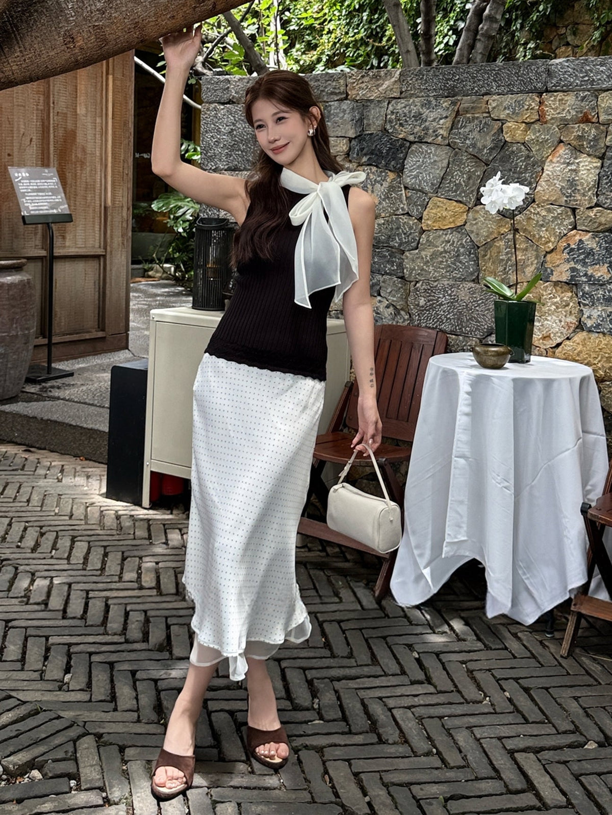 【tops】リボン付きニットベスト Q8922