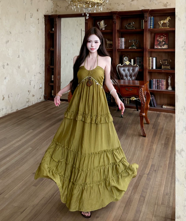 【dress】ホルターネックロングワンピース Q8534