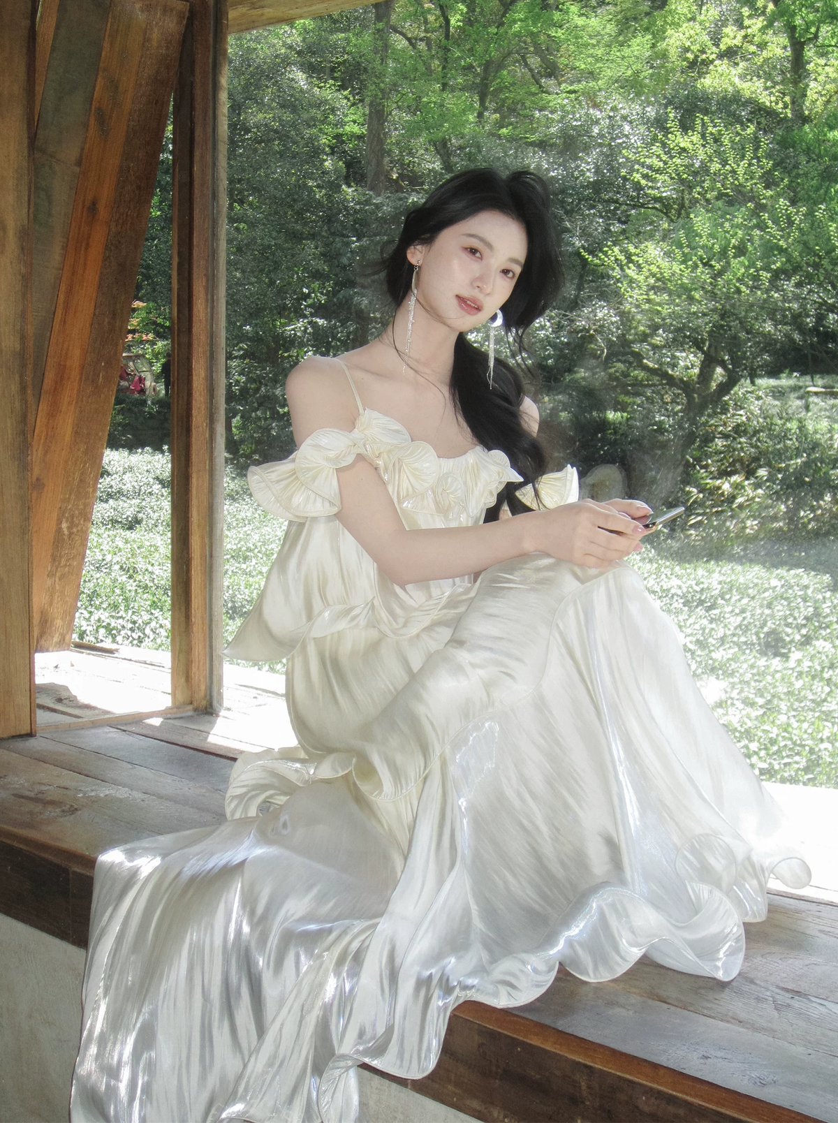【dress】ギャザーフリルロングキャミワンピース Q8553