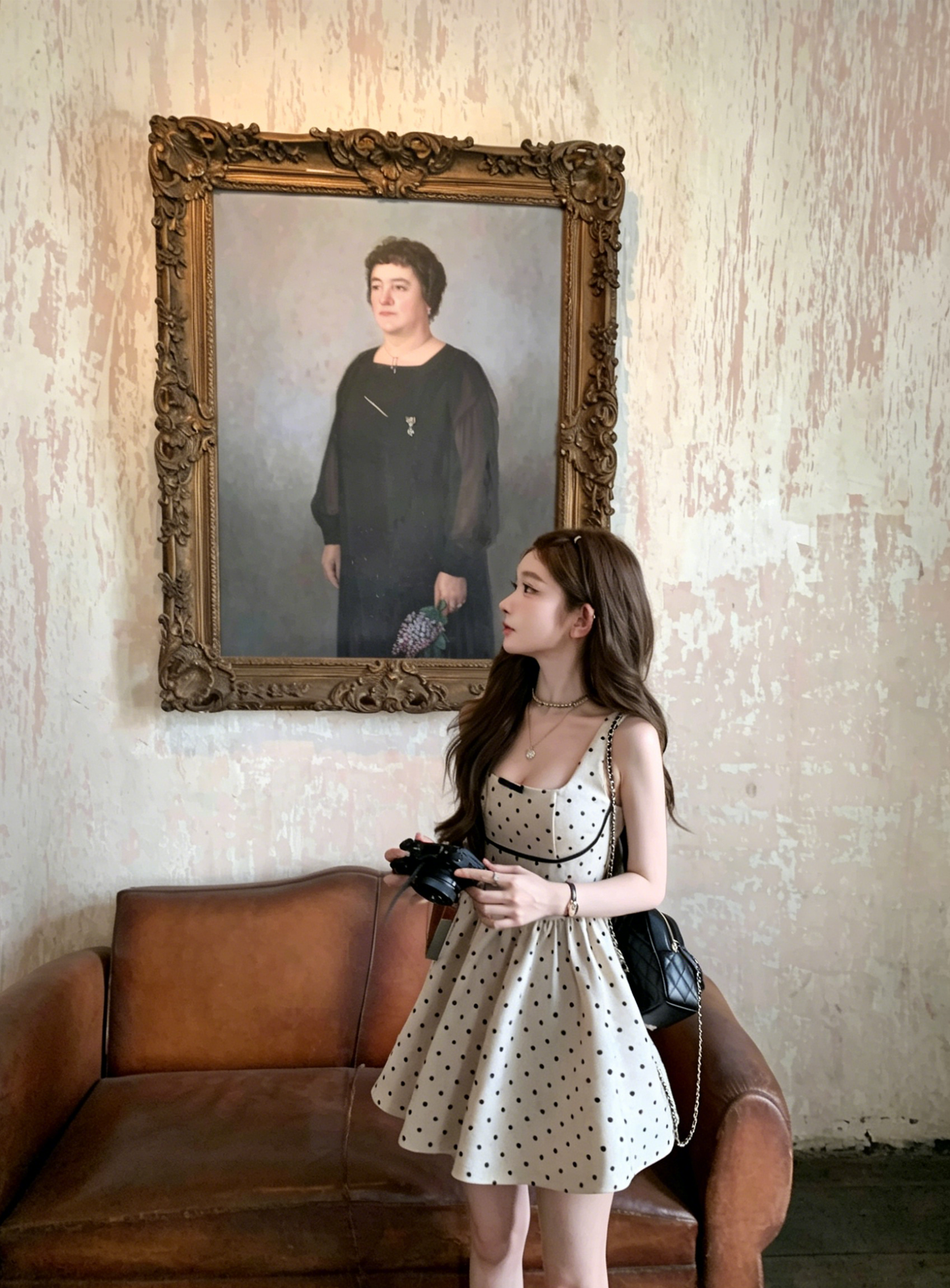 【dress】バックリボンドット柄ミニワンピース　M30198