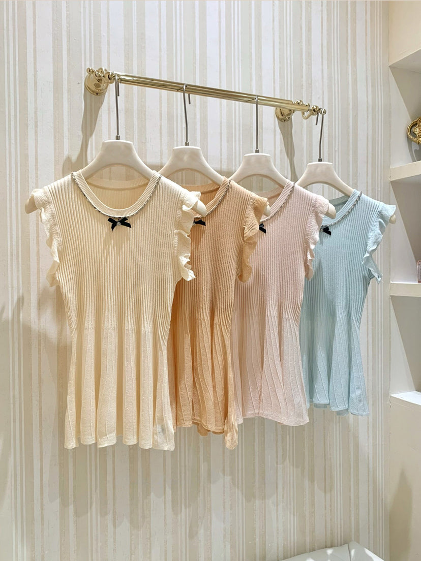 【tops】リボン付きノースリーブトップス Q8759