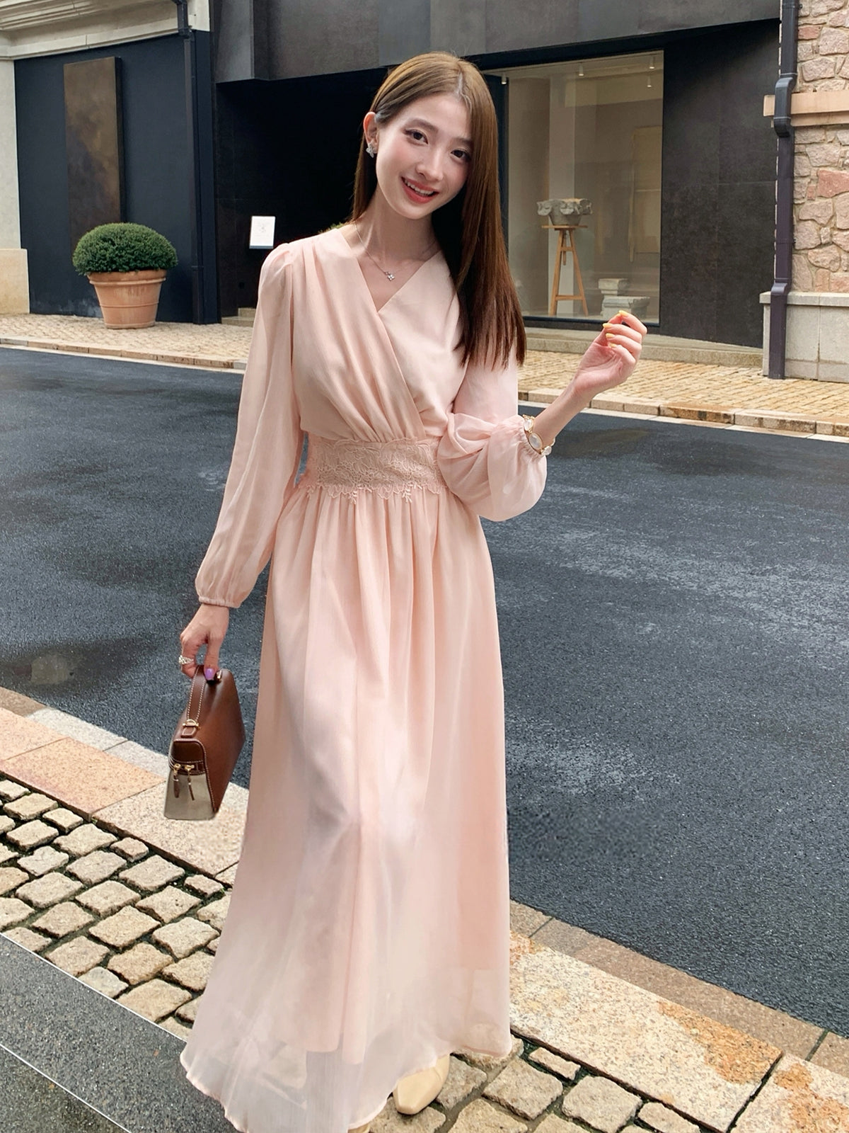 【dress】レースドッキングロングワンピース Q8932