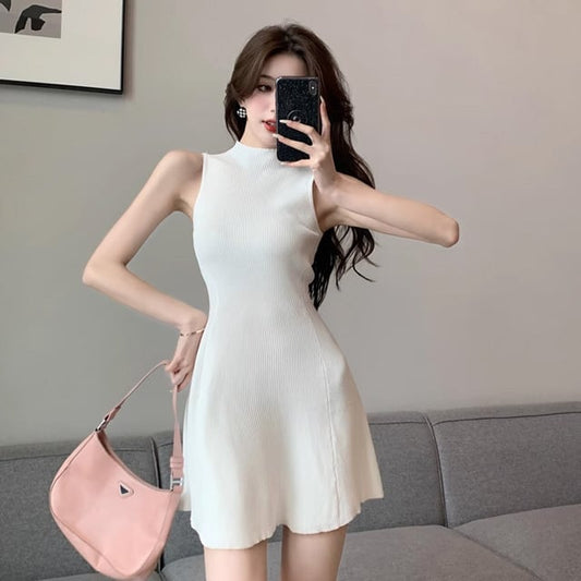 【dress】ノースリーブAラインニットワンピースF7320