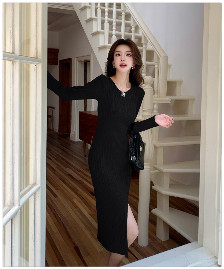 【dress】スリットニットワンピース　M27482