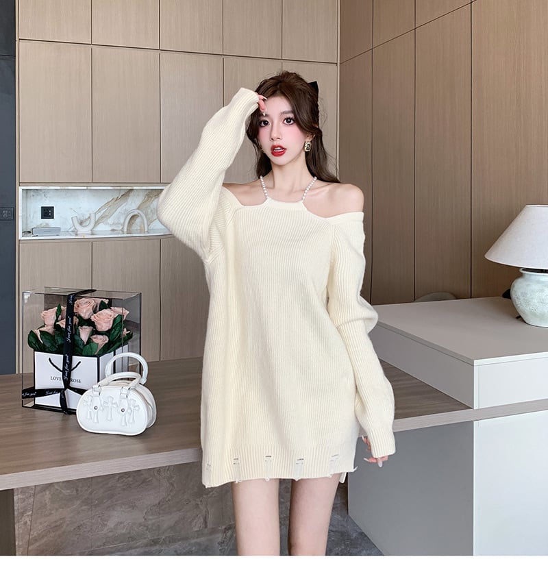 【dress】オフショルダーニットワンピース　M18621