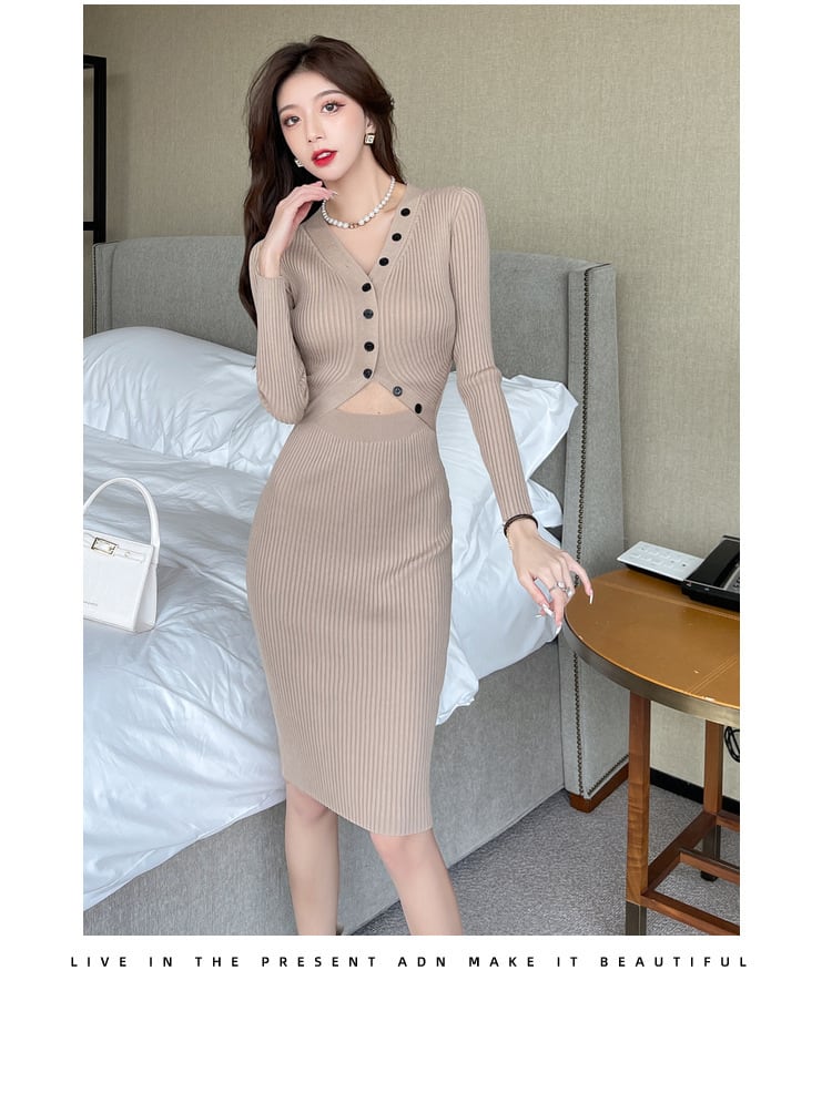 【dress】ボタンデザインニットワンピース　M26264