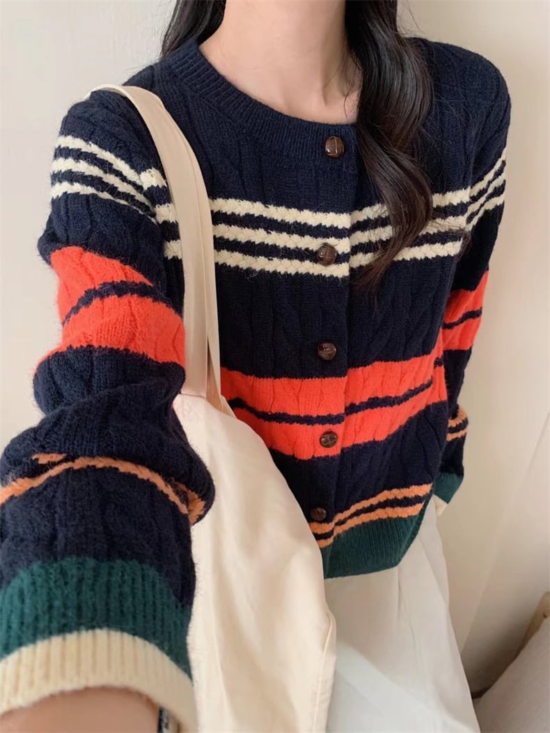 【outer】ボーダー柄ニットカーデ　M25983