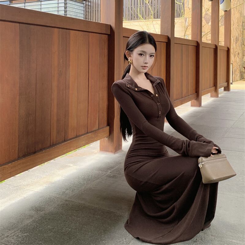 【dress】ロングＶネックワンピース Q7114