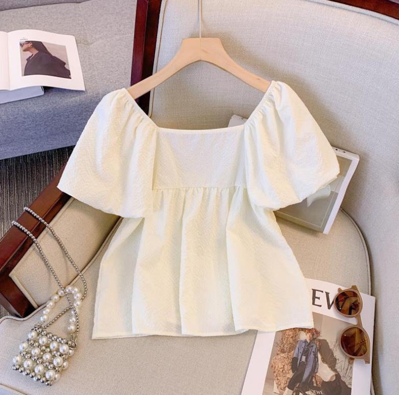 【tops】スクェアネック半袖パフ袖ブラウスF7544