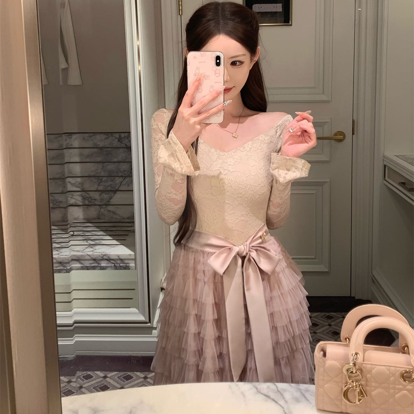 【dress】レースドッキングティアードワンピース　N3475