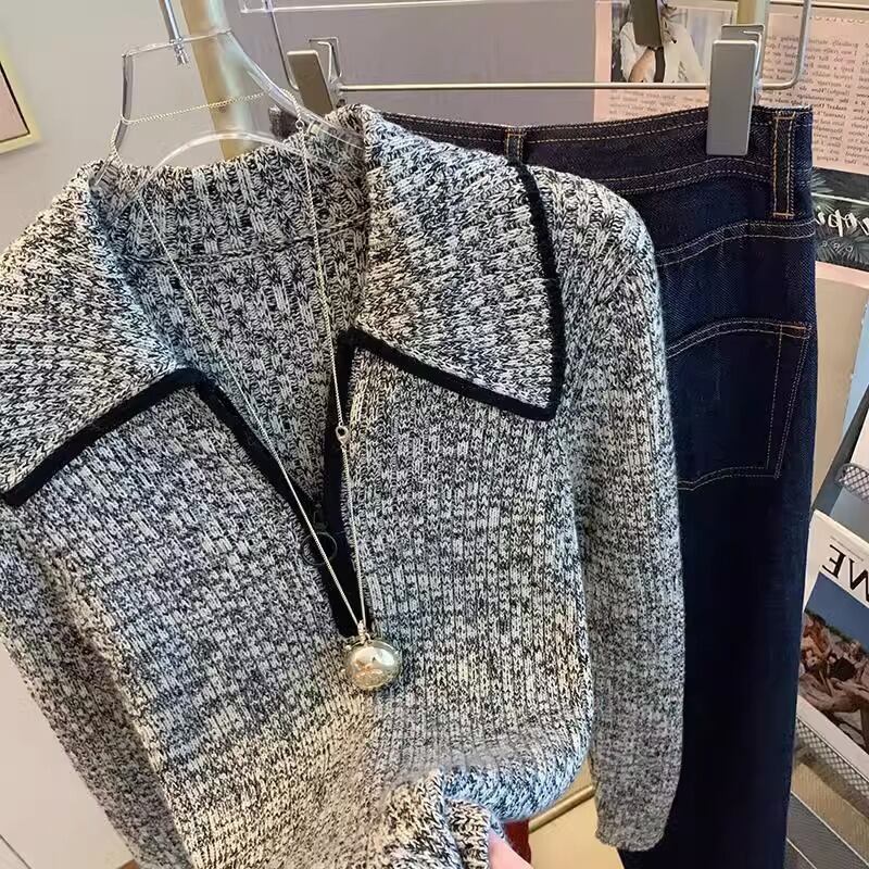 【tops】折り襟ニットセーター　M29146