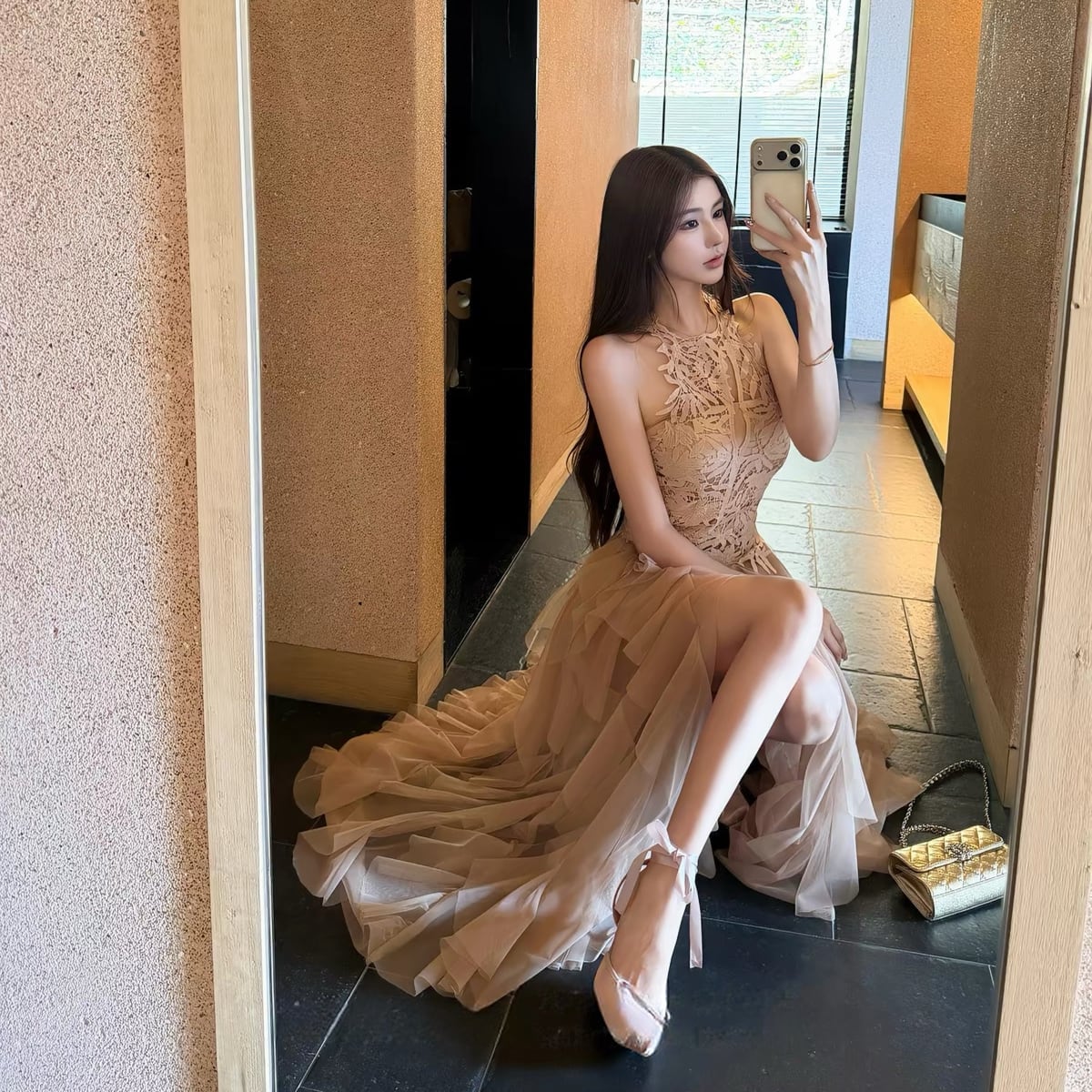 【dress】レースドッキングチュールワンピース N3590