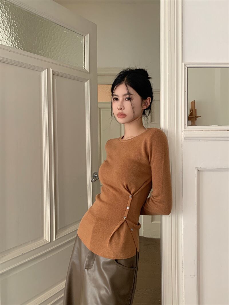 【tops】ボタンデザインニットトップス　M27950